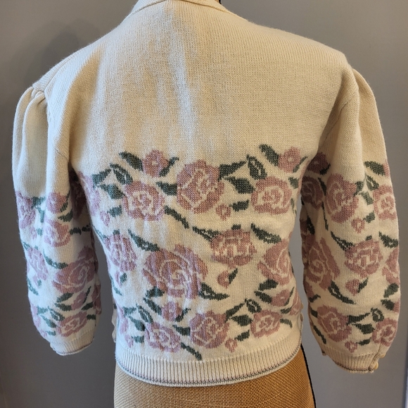 Culliane Vtg 80s Ivory Wool Cropped Cardigan Medium - Picture 4 of 14